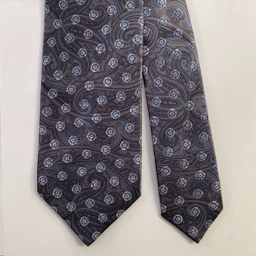 DOLCEPUNTA Grey Blue Floral Silk Tie